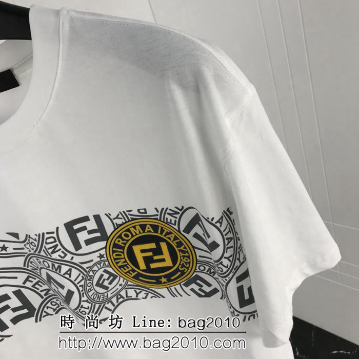 FENDI芬迪 19ss Roma系列 早春新款 厚版立體印花 白色短袖 男女同款 ydi1862
